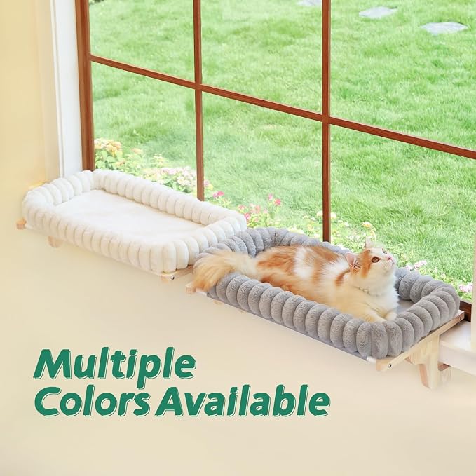 Zakkart SnugCloud Cat Window Perch with 4-Sided Bolster - Large Cat Hammock for Window Sill - Solid Hardwood & Metal Frame - Window Seat for Pets (Natural Color Wood w/White Bed, Large) - Image 3