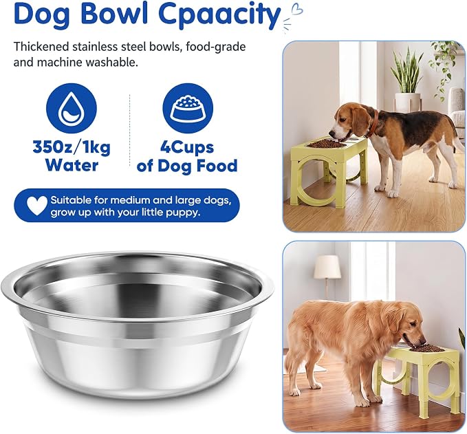 XIAZ Elevated Dog Bowls Large Breed Raised Dogs Bowl Stand Large/Medium Sized Dog Stainless Steel Food Water Bowl Stands 5 Heights Adjustable 9/11/12/15in Pet Feeder Dish Station - Image 6