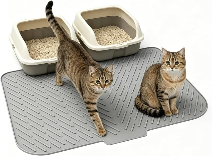 35"x27" Extra Large Silicone Cat Litter Mat for Multi-Cat Homes | Soft Silicone Material, Traps Loose Litter, Waterproof Raised Edges, Stays in Place, Easy to Shake & Clean by KAKKUE