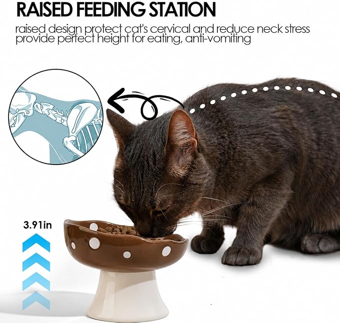 Brown Mushroom Cat Bowl, Elevated Ceramic Bowl for Cats | Cute, Elevated, Ceramic, Whisker Friendly, Dishwasher Safe - Image 4