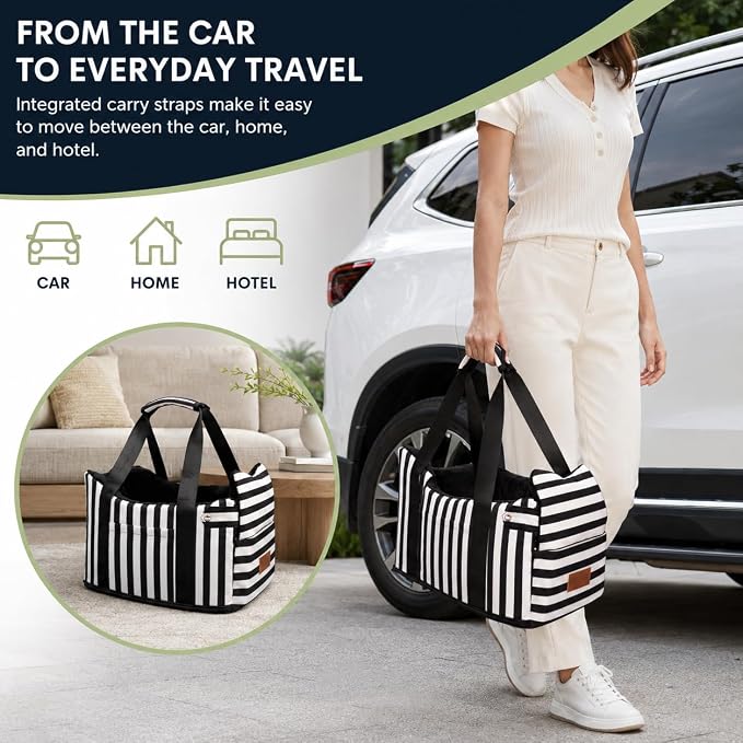 Console Dog Car Seat for Small Dogs to 15lbs (Black& White Stripes) | Center Console Puppy Booster and Portable Travel Bed, Anti-Collapse Design with Washable Fluffy Cushion - Image 3