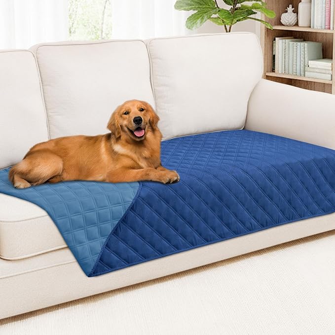 Smiry Waterproof Reversible Pet Couch Covers for Dogs | Pet Friendly, Soft Fabric, Washable Sofa Furniture Protector for Dogs Cat Kids, Checkered (40"x80", Navy/Blue) by Smiry