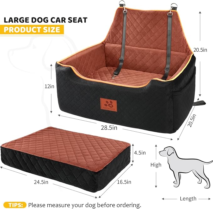 XIEEAOZEE Dog Car Seat for Large/Medium Pet Under 55Lbs or 2 Small Dogs | Detachable and Washable Booster Dog Seat Travel Pet Seat with Thick Cushion & Storage Pockets - Image 2