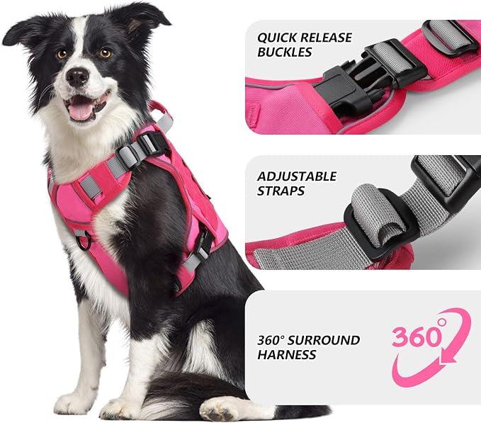 WINGOIN Pink Tactical Dog Harness for Large Dogs,No Pull Dog Harness | Heavy Duty with Handle,Adjustable Reflective,Military K9 Style,Big Size Pet Vest,for German Shepherd,for Walking Hunting - Image 2