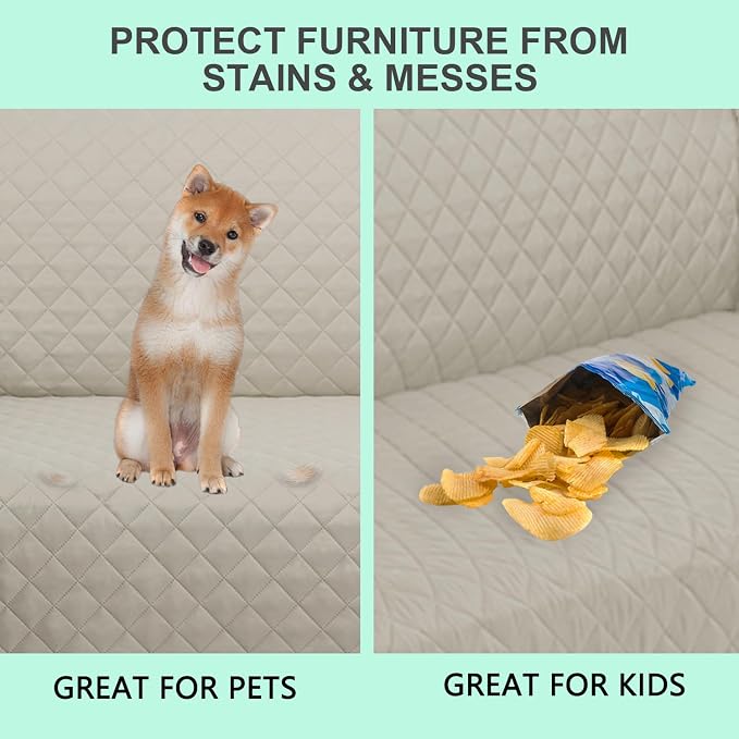 Reversible Chair Covers for Recliner Oversized, Beige/Beige | Recliner Oversized Covers for Living Room with Elastic Straps, Water Repellent, Chair Protectors Covers for Dogs - Image 5