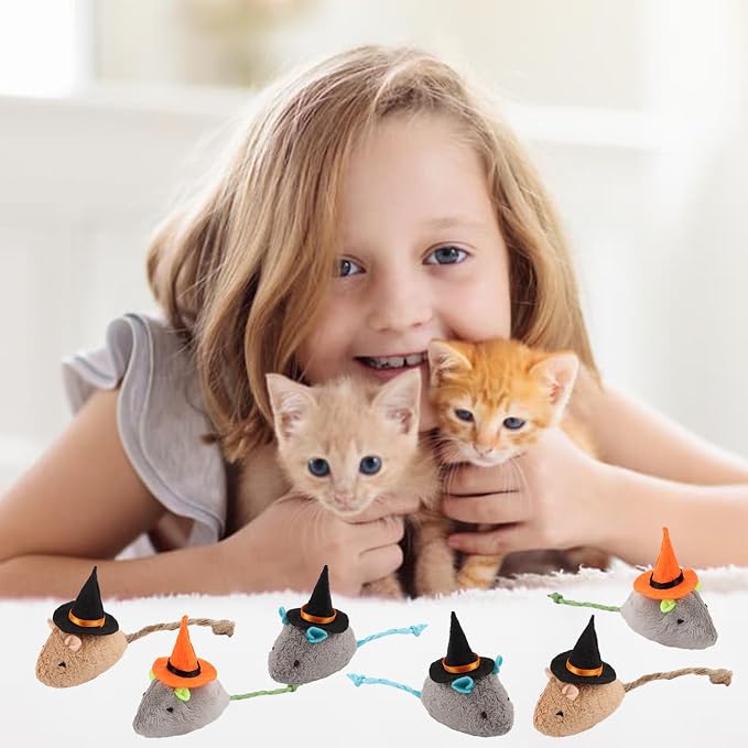FOIMAS Halloween Catnip Toys,Witch Mouse Catnip Toy Chew Bite Plush Mice Toy for Cat Interactive, Pack of 6 - Image 6