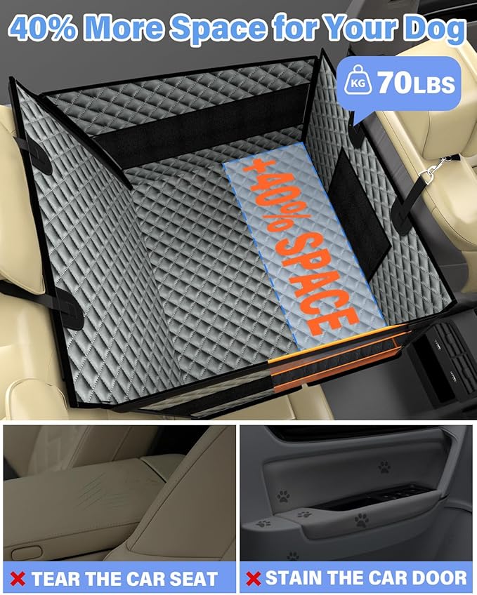 Instraella Dog Car Seat for Large Dogs, Hard Bottom Half Back Seat Extender | For Medium & Large Dogs, Fits Cars, SUVs & Trucks, Waterproof & Non-Slip with Mesh Windows, Leash Slot & Room for a Passenger - Image 4