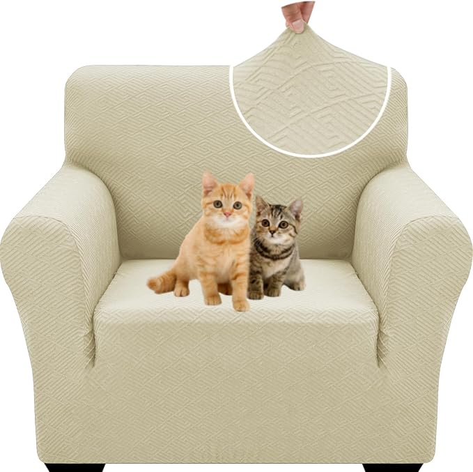 XINEAGE Stretch Jacquard Armchair Cover, Non Slip Sofa Slipcover for Dog | High-Stretch Fabric. Wear-Resistant, Pet Friendly. Easy Install & Washable for Living Rooms, Offices.Light Beige by XINEAGE