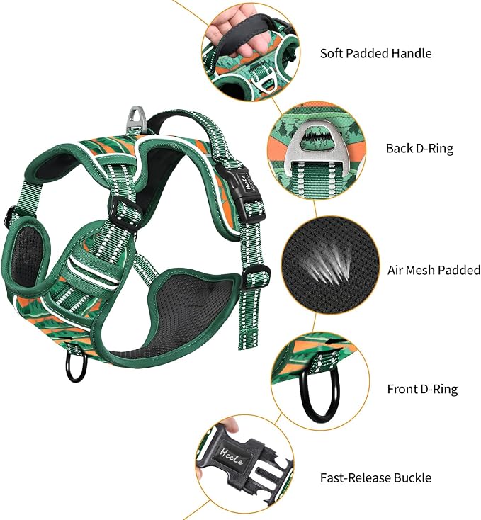 HEELE Dog Harness, No Pull Adjustable Padded Reflective Harness for Small Medium Large Dogs with Handle for Walking Training, Wilderness, S | No Choke with Control Handle, Soft Breathable Padded Pet Vest, Adjustable, Reflective Front Clip Vest for Nigh... - Image 2