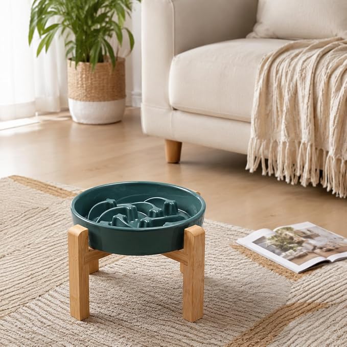 Ceramic Slow FeederDog Bowl for Medium Large Dogs,Heavy Weighted,Puzzle Eating Bowl Modern Maze (Stars Mark-Forest Green, 8.66in) - Image 7