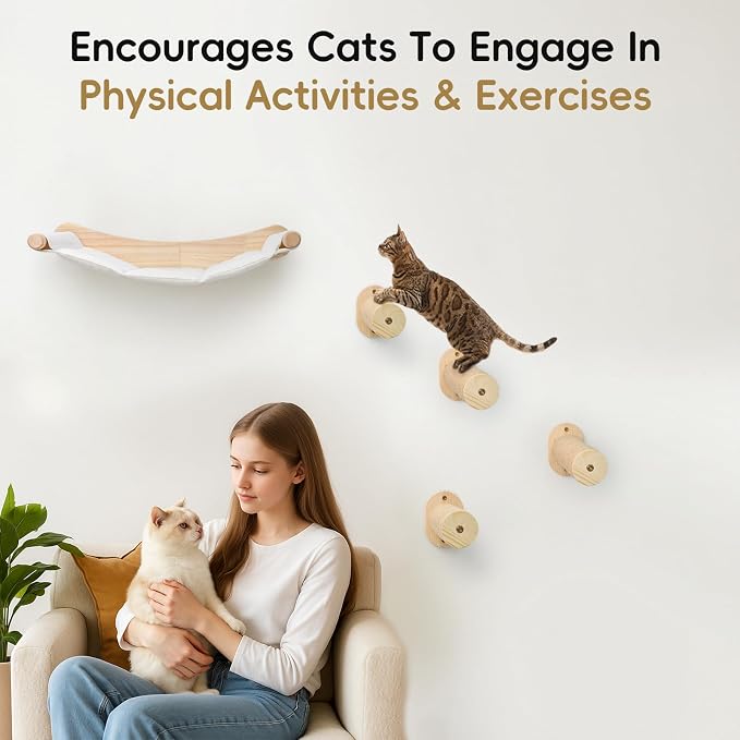 Cat Wall Hammock & Steps Set - Wall Mounted, 21 * 18 in for Large Cats - Screw-in Climbing Play Set - Image 4