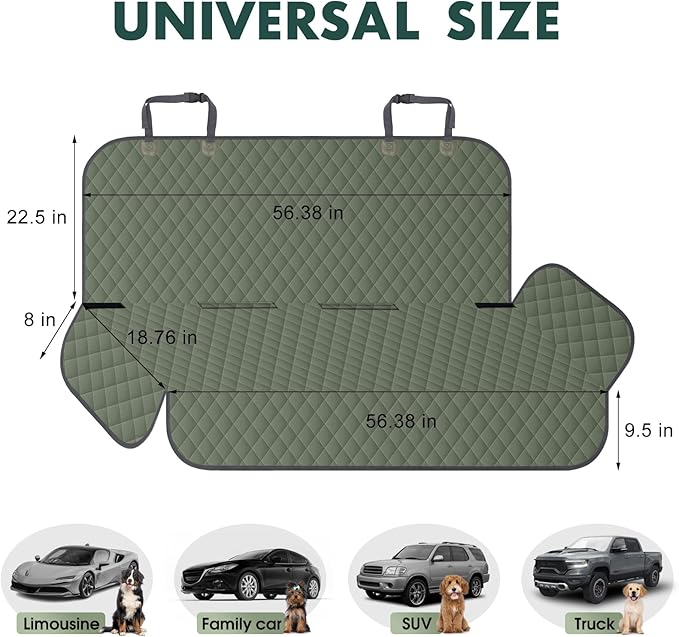 Waterproof Dog Backseat Cover for Cars, Non-Slip Pet Seat Protector, Green - Image 2