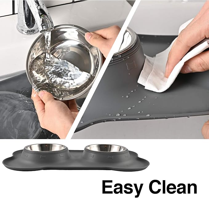 Dog Bowls 2 Stainless Steel Bowl for Pet Water and Food Feeder with Non Spill Skid Resistant Silicone Mat for Pets Puppy Small Medium Cats Dogs - Image 5
