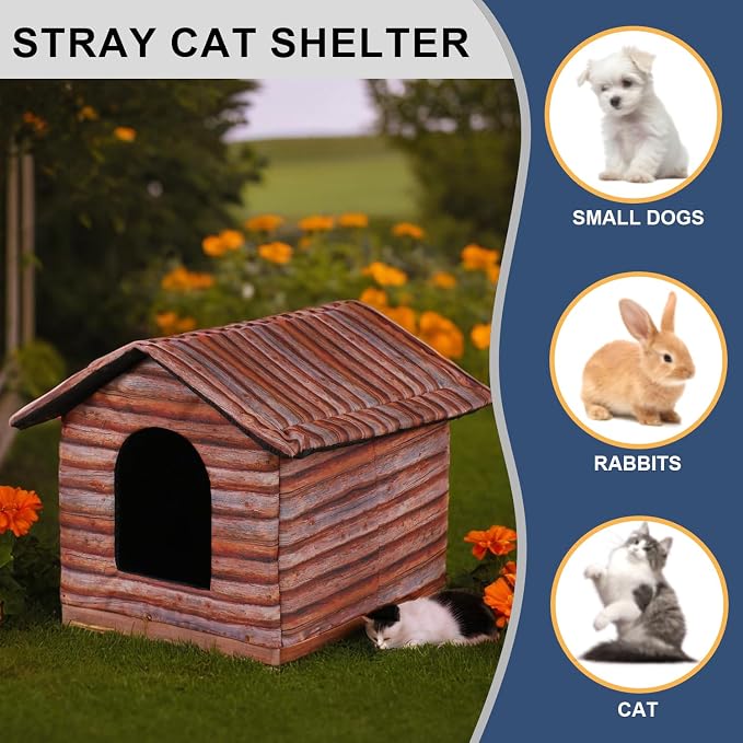 Outdoor Cat House Cat House for Outdoor and Indoor Use - Waterproof Shelter for Cats, Dogs, and Feral Animals (Redwood Color, Medium) - Image 4