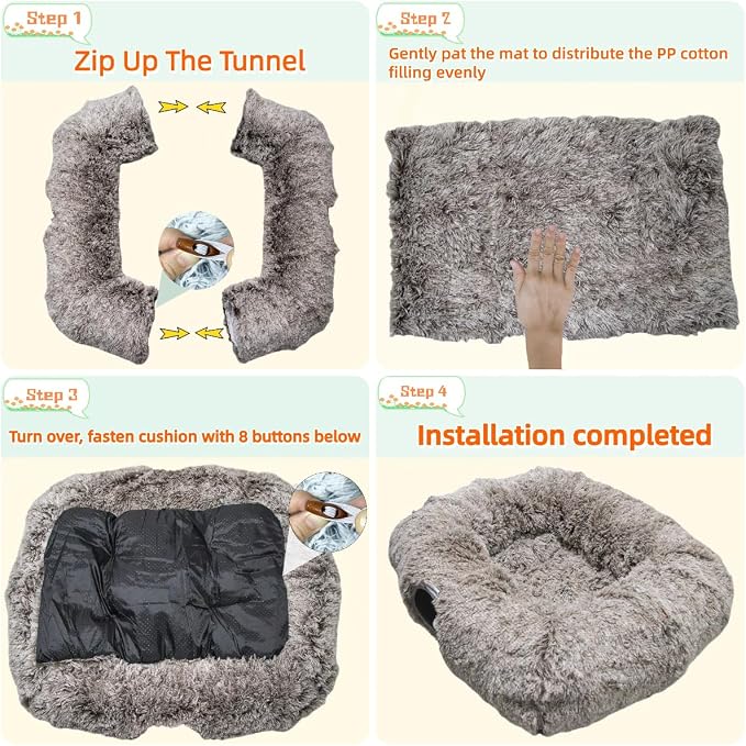 XxingSheep Extra Large Cat Tunnel Bed Plush Cat Cave for Indoor Cats | Cozy tunnel design can also work as a festive cat tree skirt to help keep cats away from Christmas decorations Yellow-Brown - Image 6