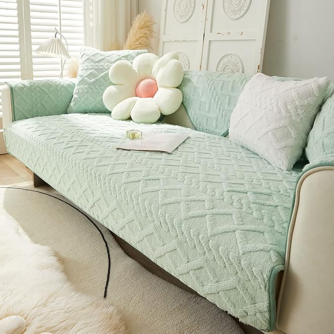 vctops Geometric Jacquard Plush Sofa Couch Covers Farmhouse Neutral Non Slip Sectional Couch Cover Soft Warm Sofa Slipcover for Dogs, Children, Pets Furniture Protector (Green,36"x63") - Image 6