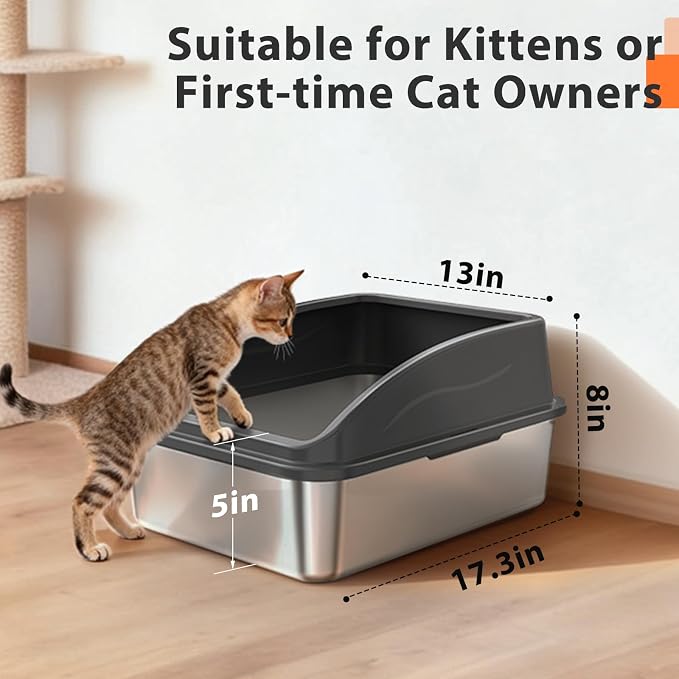 AIPERRO Stainless Steel Litter Box | Metal Litter Box with Lid for Kitty | High Sided, Low Entry for Small Cats or Injured Cats | Bunny Litter Boxes | Odor-Free & Non-Stick | Includes Litter Cat Scoop - Image 5