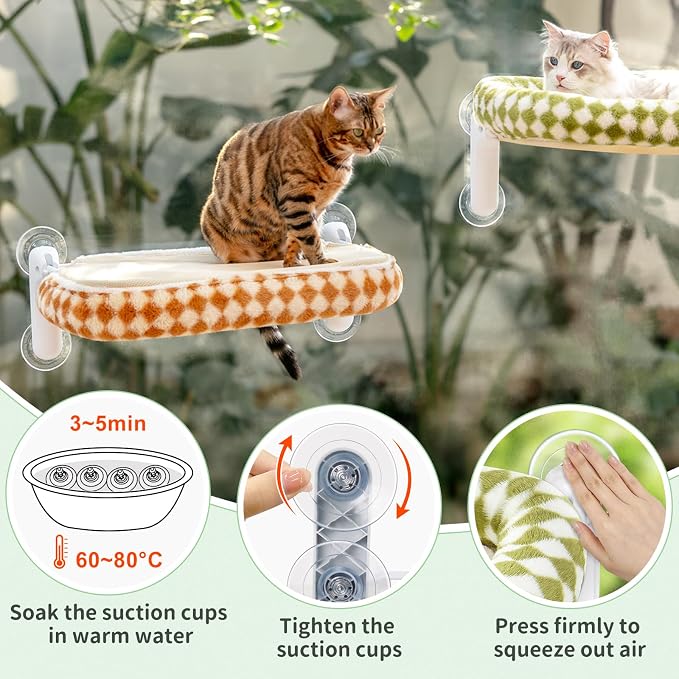 Sunhoo Cat Window Perch Bed Foldable Kitty Windowsill Hammock Shelf Seat Large Cats Suction Cup Indoor Kitten Window Sill Lounger with Soft Plush Cushion Machine Washable 21.26 * 11.8in (Green, M) - Image 6
