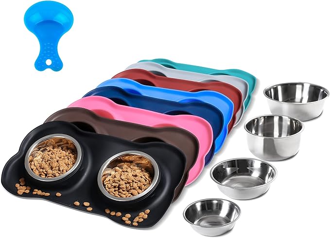 Hubulk Pet Dog Bowls 2 Stainless Steel Dog Bowl with No Spill Non-Skid Silicone Mat + Pet Food Scoop Water and Food Feeder Bowls for Feeding Small Medium Large Dogs Cats Puppies (Extra Large, Black) by Hubulk
