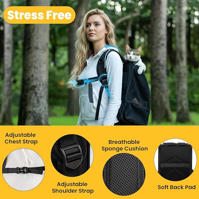 Conlun Cat Backpack Carrier for Small Dogs and Cats Fit Up to 15 Lbs,Small Dog Backpack, Foldable with 3-Side Mesh Windows, Pet Carrier for Travel & Hiking Friendly，Black - Image 4