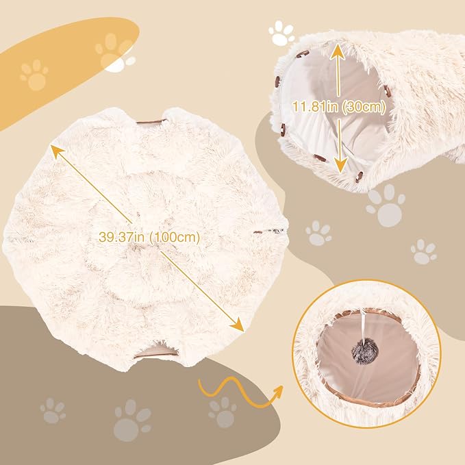 Avont Cat Tunnel Bed, Washable Cushion, Large 3-in-1 Play Tube for Cats | Play, Rest & Snuggle | Spacious for Big Cats | Durable Toggle Design | Removable Washable Cushion | Beige - Image 4