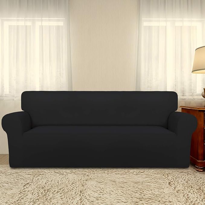 PureFit Stretch Couch Covers for Sofa Large Sofa Slipcovers Black | 1-Piece Sofa Cover Washable Soft Couch Protector, Couch Slipcover with Non Skid Foam and Elastic Bottom for Kids, Dogs - Image 2