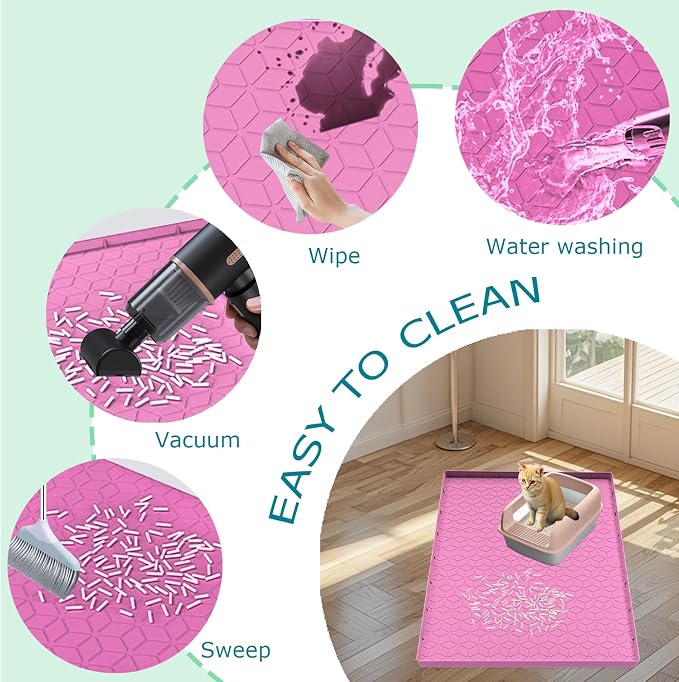 Cat Litter Mat, Silicone Large Cat Mat for Litter Box - 28x22 in, Waterproof & Non-Slip, Durable & Easy Clean, Pink - Image 3