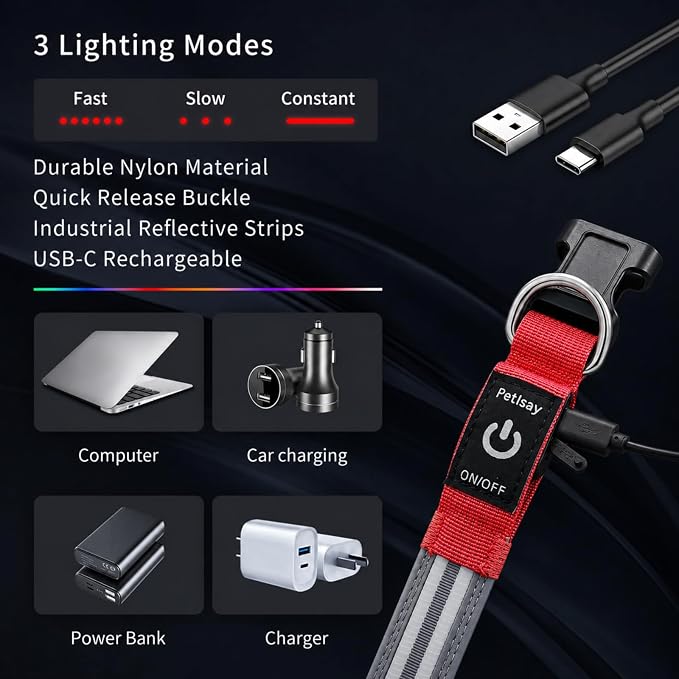 Light Up Dog Collar for Night Walking, Reflective LED Collar(Red, Large) | Bright Safety Glow in the Dark, Adjustable Comfort Fit, Waterproof, Long Runtime, Easy USB-C Charging - Image 3