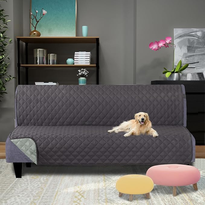 U-NICE HOME Futon Sofa Covers 68''Armless Couch Cover, Dark Grey/Light Grey | Washable, Pet Friendly, Elastic Straps, Water Repellent, Furniture Protector Mat - Image 2