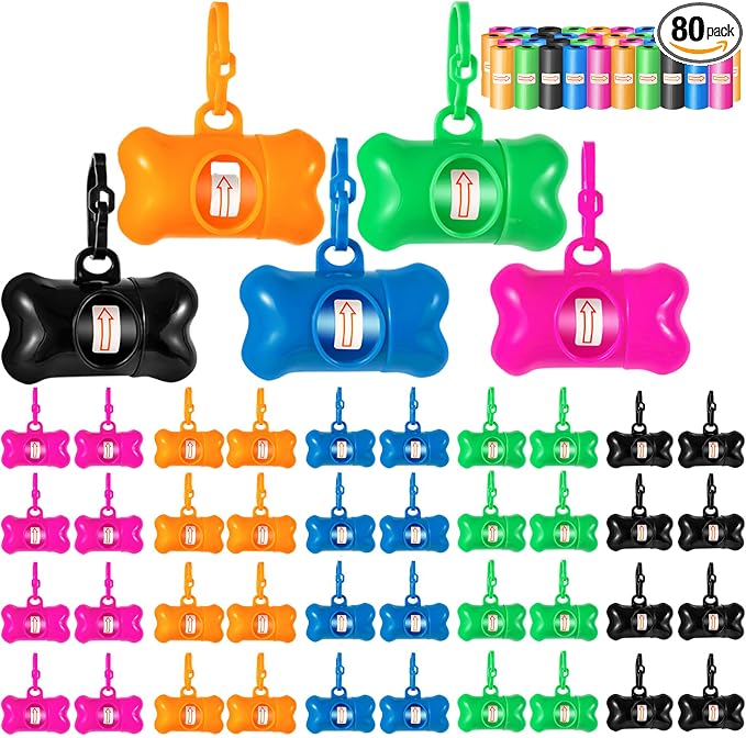 Arroyner 80 Pack Bone Shaped Poop Bag Dispenser Pet Waste Disposal Bag Dispenser (Random Color) by Arroyner