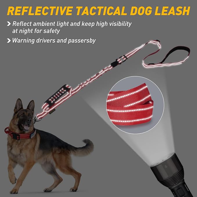AUBELL Tactical Dog Leash Heavy Duty,4-6ft No Pull Bungee Leash,Red | Reflective Dog Leash for Medium Large Dogs with Comfortable Padded Double Handle,Car Seat Belt,360 Degree Rotating Carabiner - Image 3