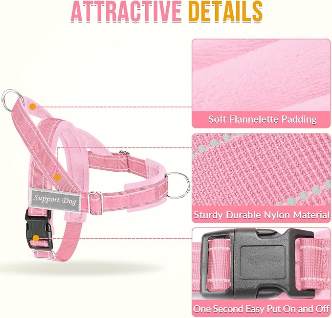 Lukovee No Pull Dog Harness and Leash Set, Soft Padded Vest with Front Clip | Adjustable, No Choke, Reflective,Durable Easy Control Pet Vest Harness for Safe Walking for Medium Large Dogs (Pink, L) - Image 4