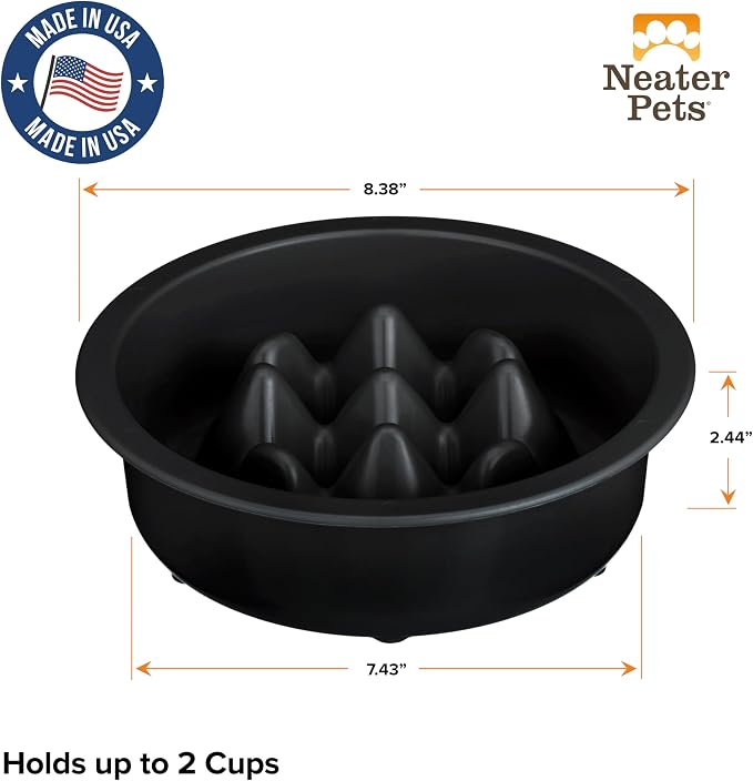 The Niner Slow Feed Bowl - Raised Peaks Slow Down Pets Eating - Fits Elevated Feeders Including Neater Feeder Large Sizes - Gentle on Teeth and Gums - Holds up to 2 Cups (Black) - Image 2