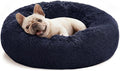 Love's cabin Calming Cat Bed for Indoor Cats, Anti-Anxiety Donut Round Dog Bed, Fluffy Faux Fur Washable Pet Bed for Small Medium Dogs and Cats, Navy, 24in by Lovescabin
