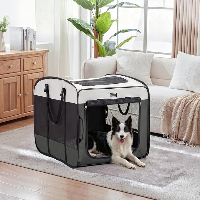 DONORO Dog Kennels and Crates for Medium Dogs, Portable Pop Up Indoor Pet Cage with Sturdy Wire Frame, Collapsible Travel Crate Soft Sided Cat Bag Escape Proof (Gray, 36.0" L x 23.0" W x 28.0" H) - Image 4