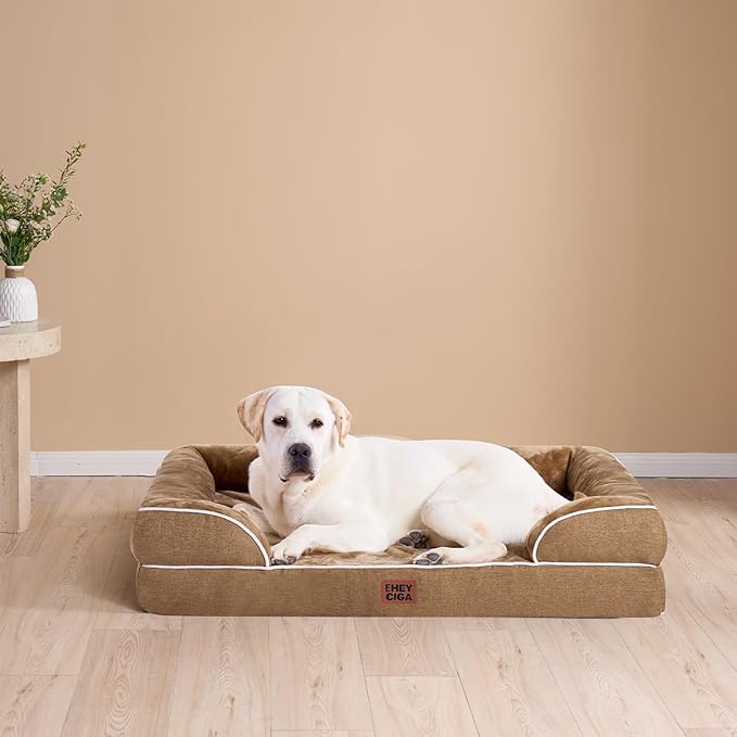 EHEYCIGA Orthopedic Dog Beds Large Sized Dog, Waterproof Washable Pet Bed | Non-Slip Bottom and Egg-Crate Memory Foam XL Dog Couch Bed with Washable Removable Cover, Camel, 41Inch - Image 9