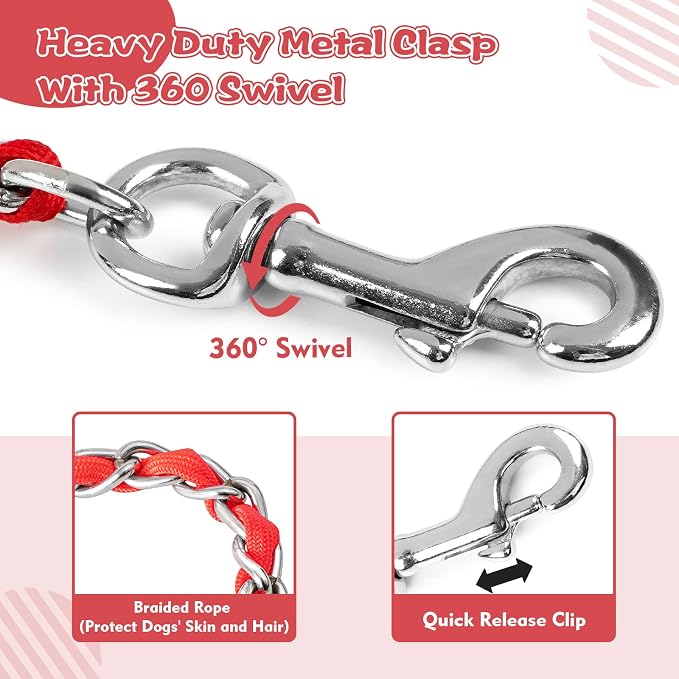 Metal Chain Dog Leash Chew Proof for Dogs, Red, 3.5mm, 4FT | Close Control for Training and Busy Areas, Chew Resistant Chain, Padded Handle, Swivel Clip - Image 4
