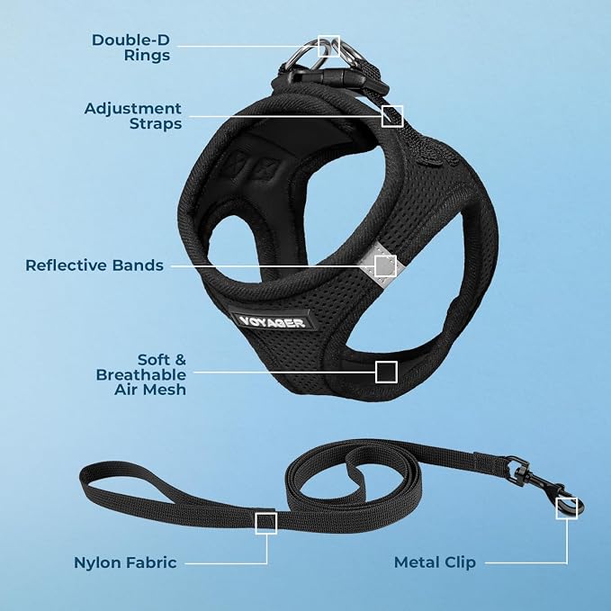 Voyager Step-in Air Cat Harness & Leash Set - Black, XX-Small | 12 - 13.5" in Chest, Reflective Bands, All Weather Breathable Air Mesh, Cats Compatible, Fast Drying - Image 3