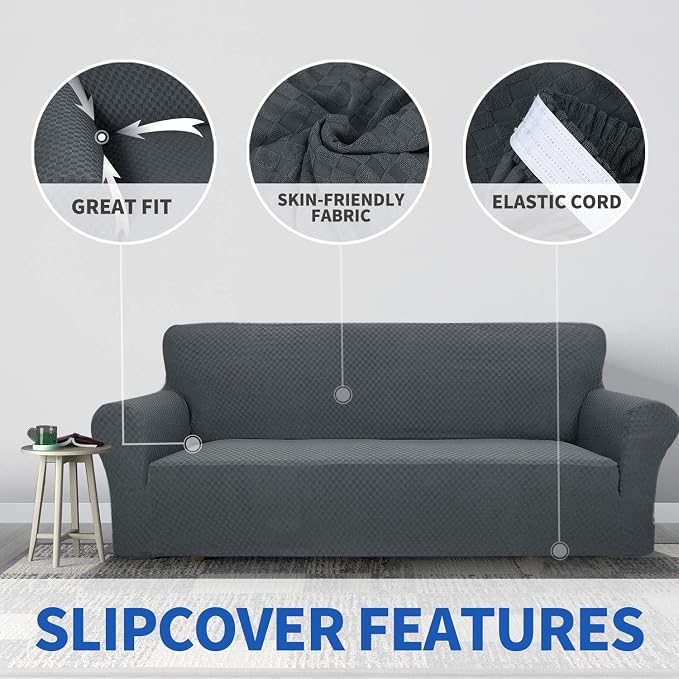 ZNSAYOTX 1 Piece Jacquard Chair Slipcovers for Living Room High Stretch Chair Covers with Arms Anti Slip Pets Friendly Couch Sofa Armchair Cover Furniture Protector (Chair, Dark Grey) - Image 5