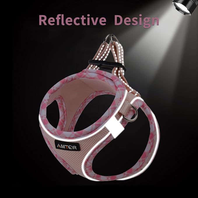 AMTOR Small Dog Harness with Leash Set, No Escape Easy Walk Puppy Harnesses for Training Walking, Step-in Reflective Soft Dogs Vest for XS S Medium Extra-Small Large Sized Dog(Pink,XL) - Image 4