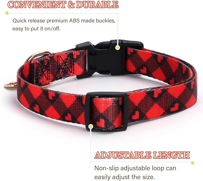 Red Heart with Pendant Cute Dog Collar for Small Medium Large Dogs, S | Ligth Adjustable Nylon Puppy Collar for Boy and Girl Female, Distinctive Patterns, Comfortable for Walks and Outdoor Hikes - Image 2