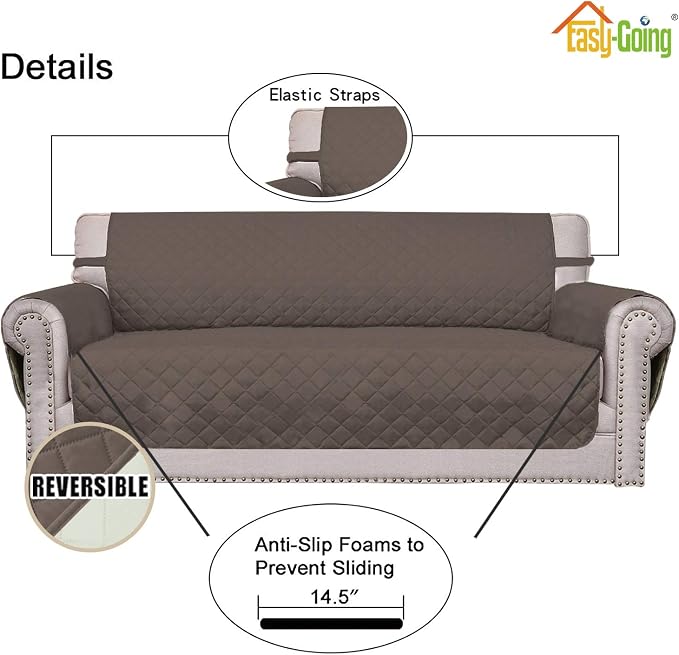 Easy-Going Reversible Couch Cover, 2 Cushion Sofa, Loveseat, Taupe/Ivory | Machine Washable Slipcover For Dogs, Water Resistant Furniture Mat For Living Room, Non-Slip Sofa Cover, Pet Friendly - Image 3