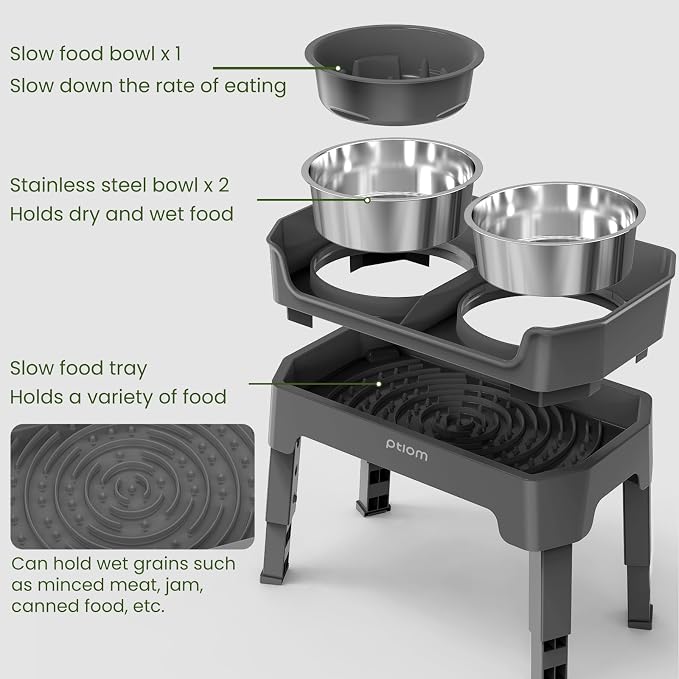 4-in-1 Elevated Slow Feeder Dog Bowls, 4 Height Adjustable Mess Proof Raised Dog Bowl Stand with Licking Plate, 2 Stainless Steel Dog Food Bowl & Slow Feeder for Large Medium Small Dogs Pets - Image 2