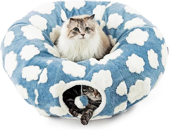 Cat Tunnel Bed with Washable Cushion for Indoor Cat, Donut Cave Tube Toys for Kitten Puppy Rabbit, Blue by Unknown