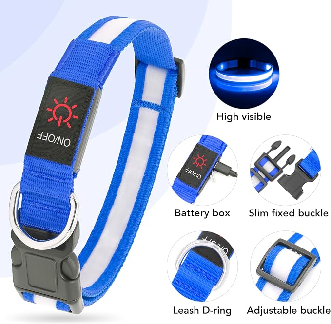 Vizpet LED Dog Collar, Light Up Dog Collar Adjustable USB Rechargeable Super Bright Safety Light Glowing Collars for Dogs(Medium,Blue) - Image 4