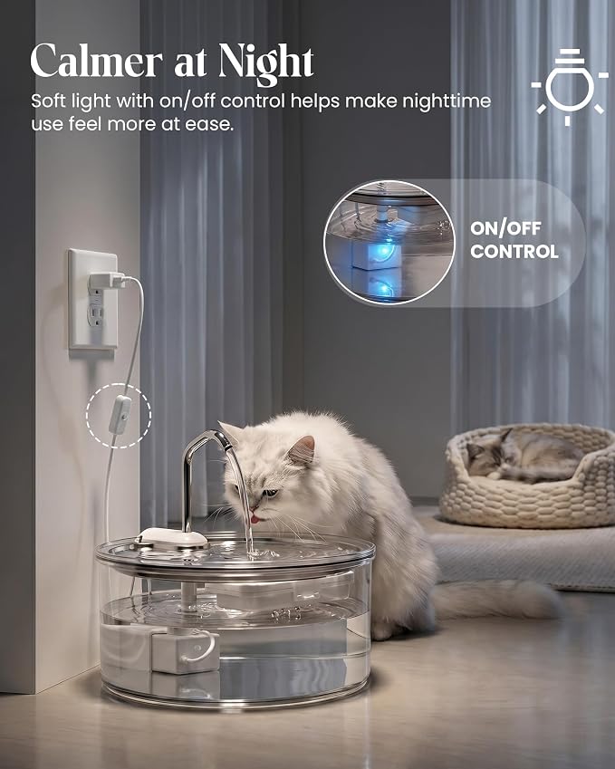 Tomxcute Glass Cat Water Fountain, 108oz Quiet Pet Dispenser for Drinking | Prevents Feline Acne, Visible Water Level, Sleep-Friendly Silent Pump, Dishwasher Safe, 3-Layer Filtration - Image 3