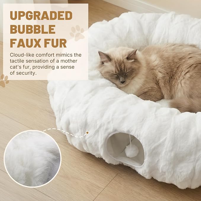 Extra Large Cat Tunnel, 47.2in Luxury Tunnel for Large Cats | Extra Long Bubble Fleece Big Cat Tunnel with Washable Mat, Skin-Friendly Large Tunnel for Cats, Puppy, Rabbits White - Image 3