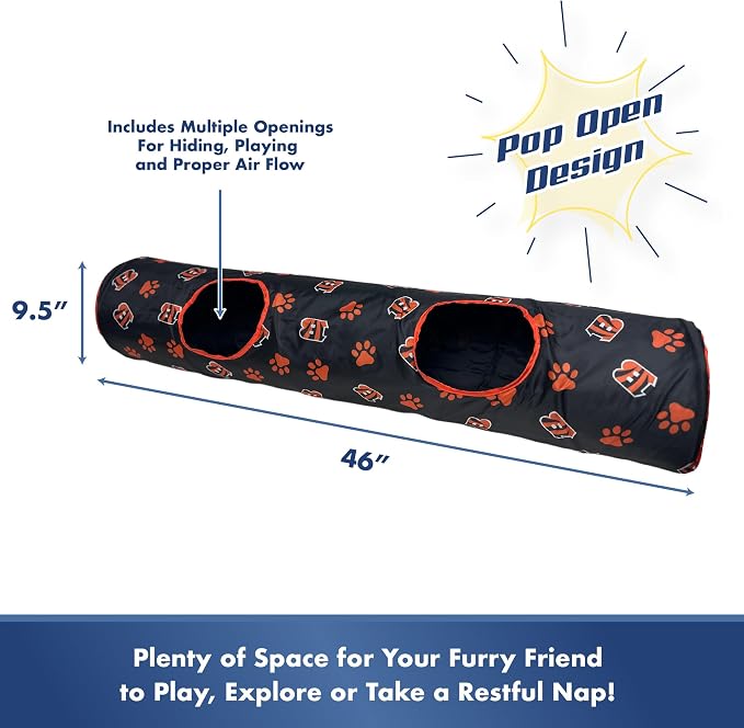 NFL Cincinnati Bengals Cat Tunnel Tube Toy with Plush Football Catnip and Feathers Collapsible Tunnel for Cats to Play, Peek and Hide, Sporty & Fun Cat Tunnel Toy with Team Logo All-Over Design! - Image 6