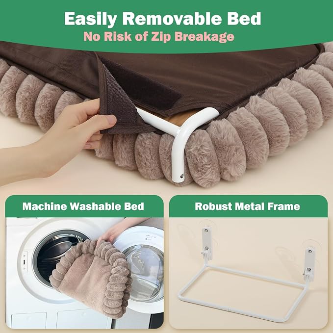 Zakkart SnugCloud Foldable Cat Window Perch - Cordless, Ultra Soft Machine Washable Bed with 4-Sided Bolster, Metal Frame - Window Hammock for Large Cats and Kittens (Brown, Medium) - Image 4