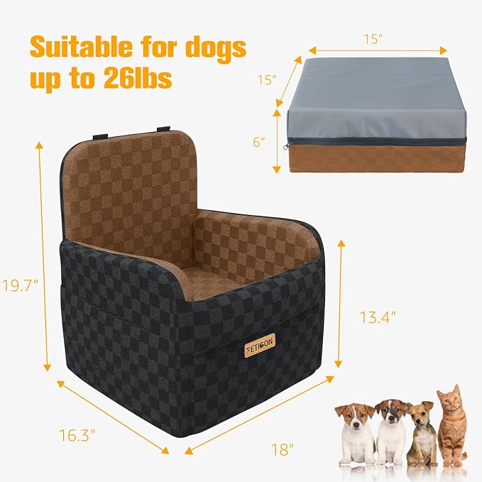 PETICON Waterproof Dog Car Seat for Small Medium Dogs, 6in Memory Foam | Pet Booster Seat for Dogs up to 26 lbs with Pockets, Detachable Washable Pet Carseat with Y-Shape Safety Belt - Image 3